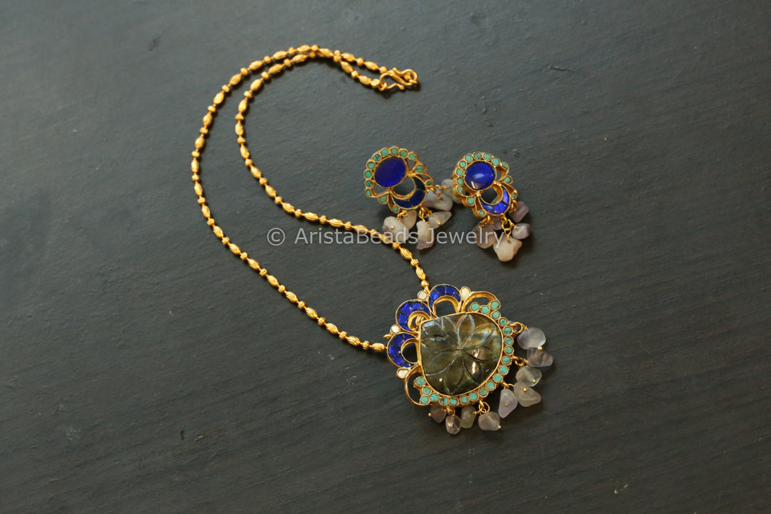 Labradorite Turquoise Pendant Set - Chain