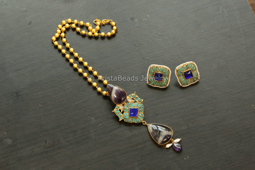 Amethyst Turquoise Pendant Set - Chain