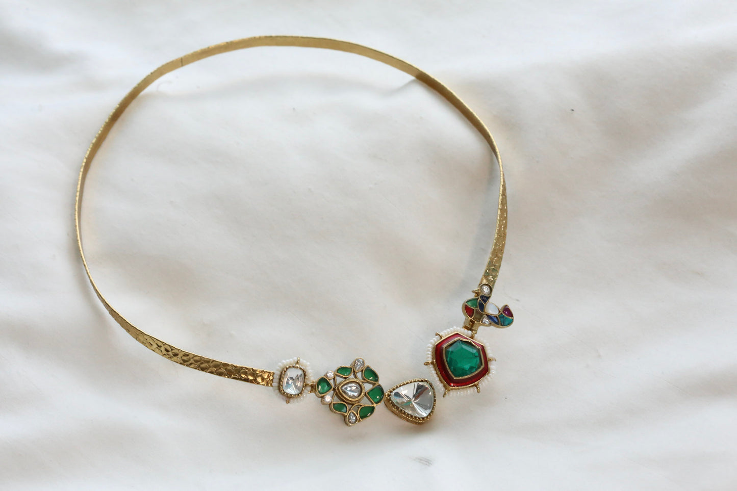 Adjustable Fusion Kundan, Doublet Hasli - Green (103-78)