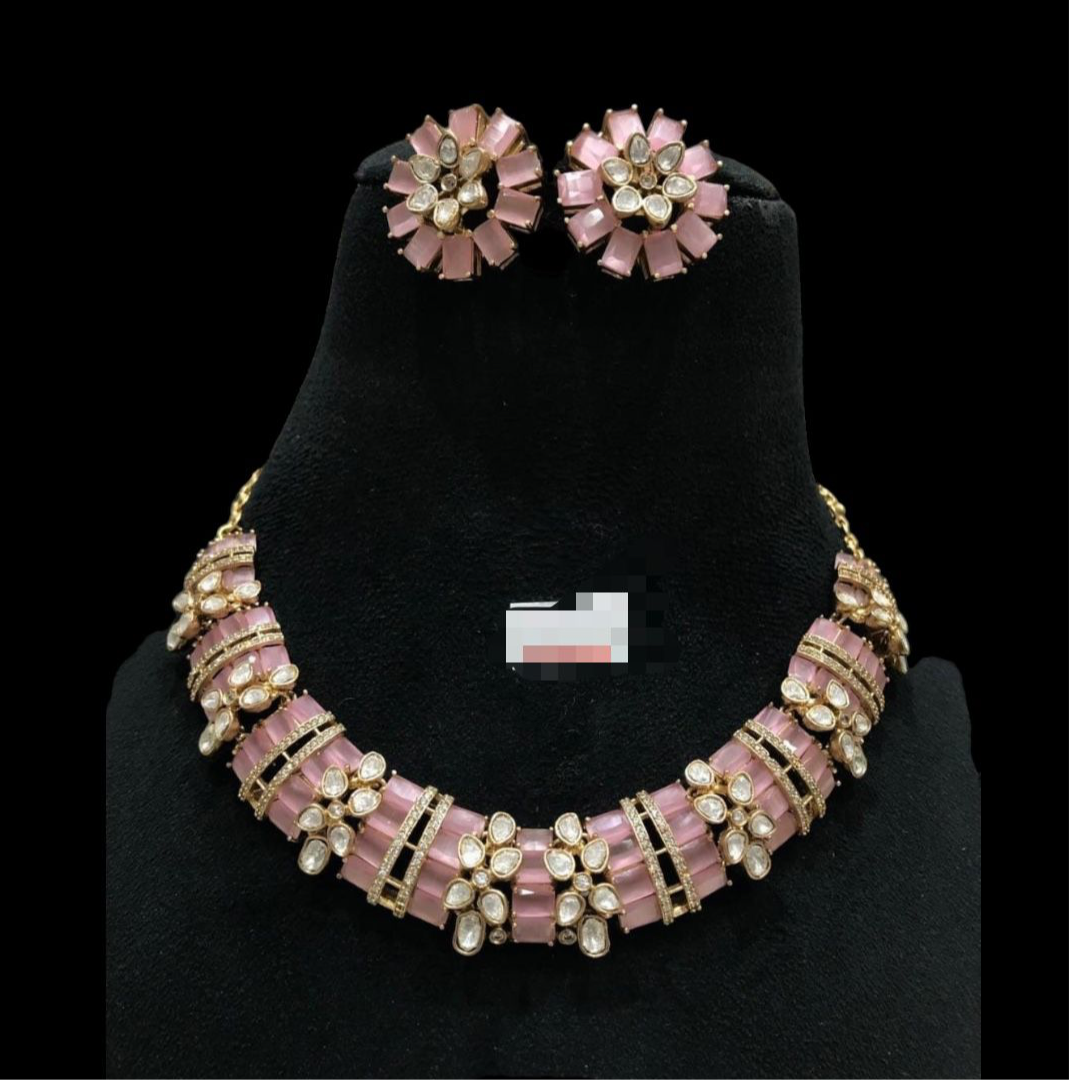 Blush Pink Monalisa Pota & Moissanite Polki Set (102-26)