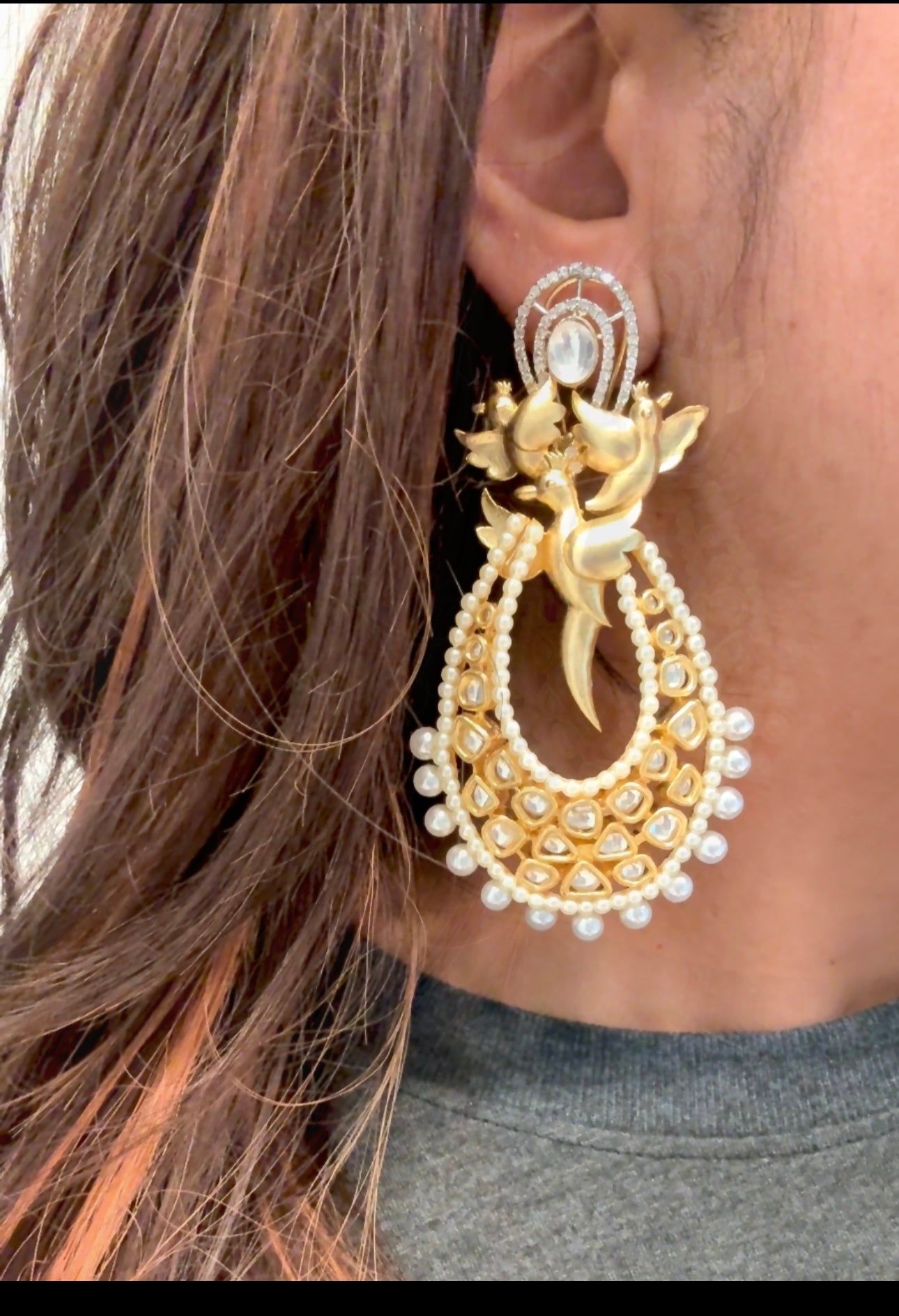 Contemporary Matt Gold Kundan Earrings