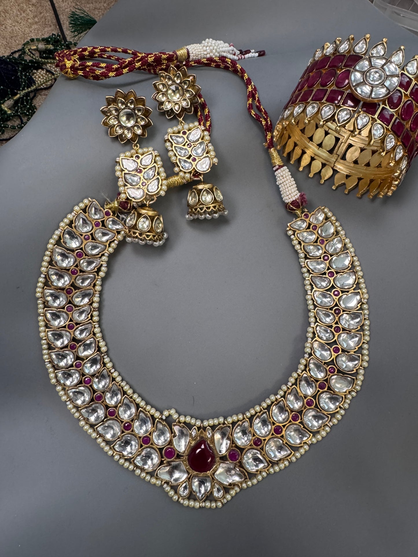 Mohini Ruby Pota & Jadau Kundan Set (Necklace & Jhumka)