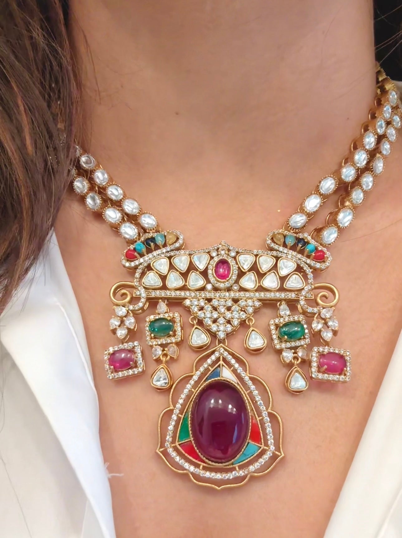 Victorian Moissanite Look Polki & Pota Doublet Set - Purple