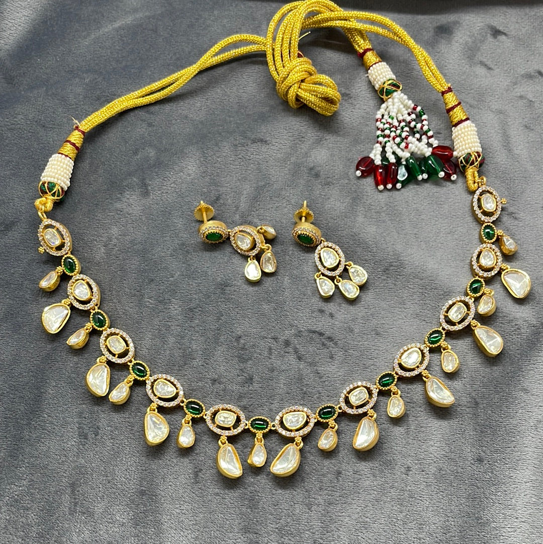 Dainty Real Moissanite Necklace Set- Green