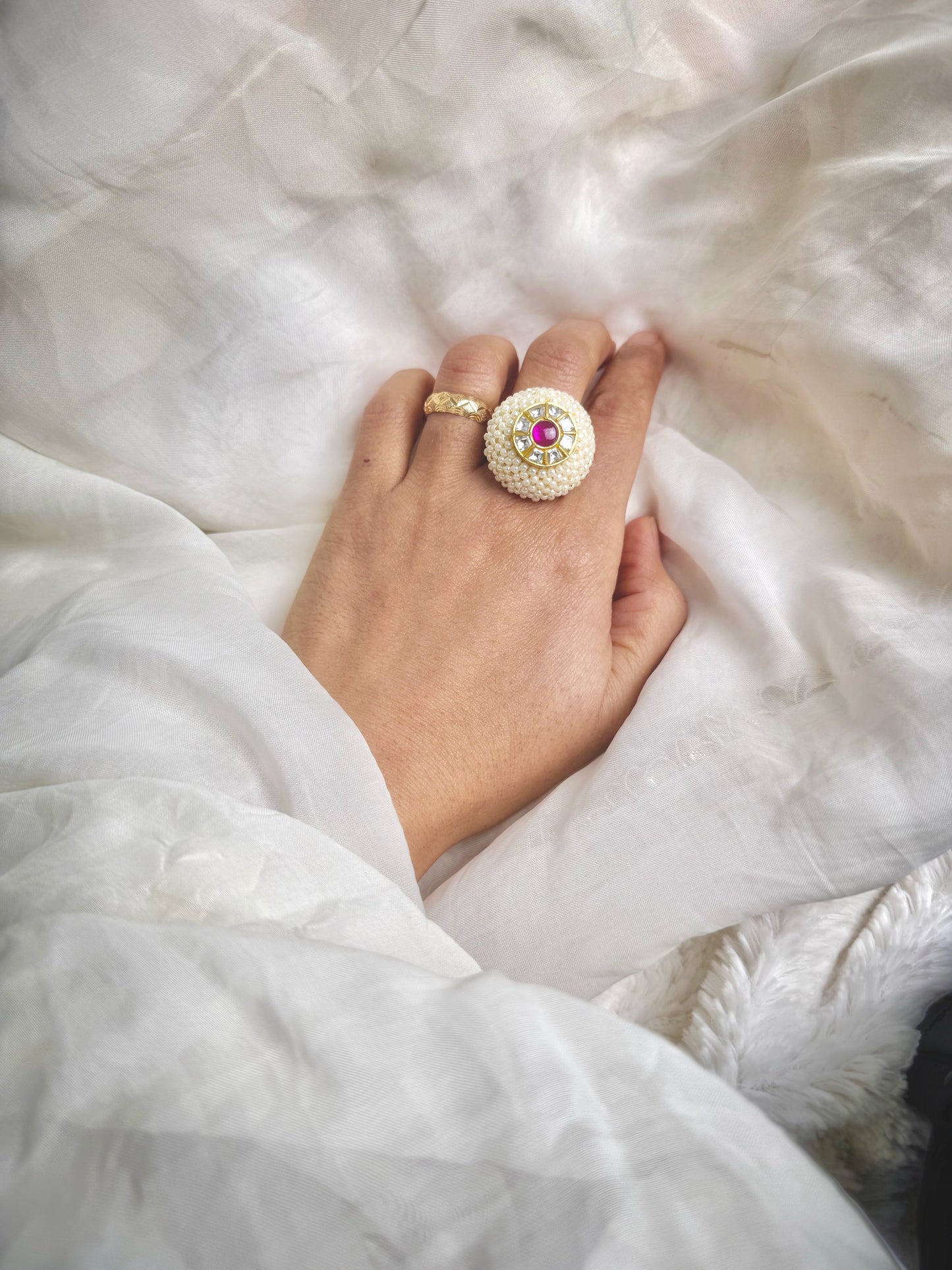 Kundan Polki Pear Rings (Adjustable)