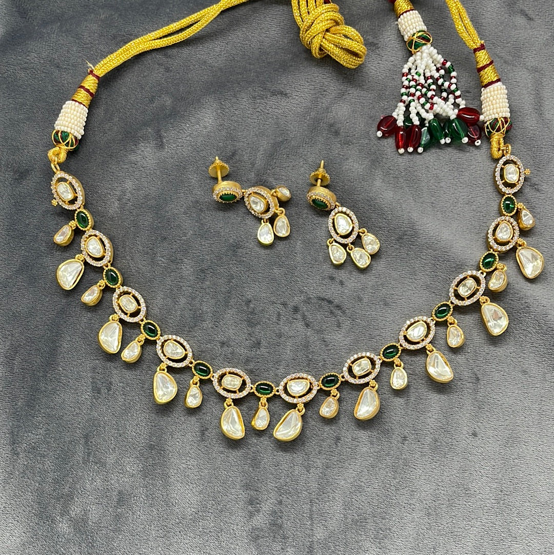 Dainty Real Moissanite Necklace Set- Green