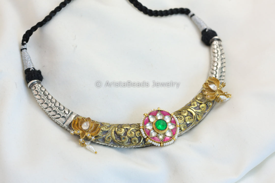 Dual Tone Silver Replica Hasli Necklace
