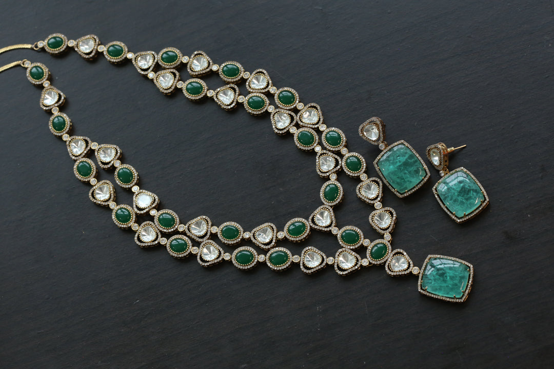 Green Doublet, Moissanite Polki & Pota Stones