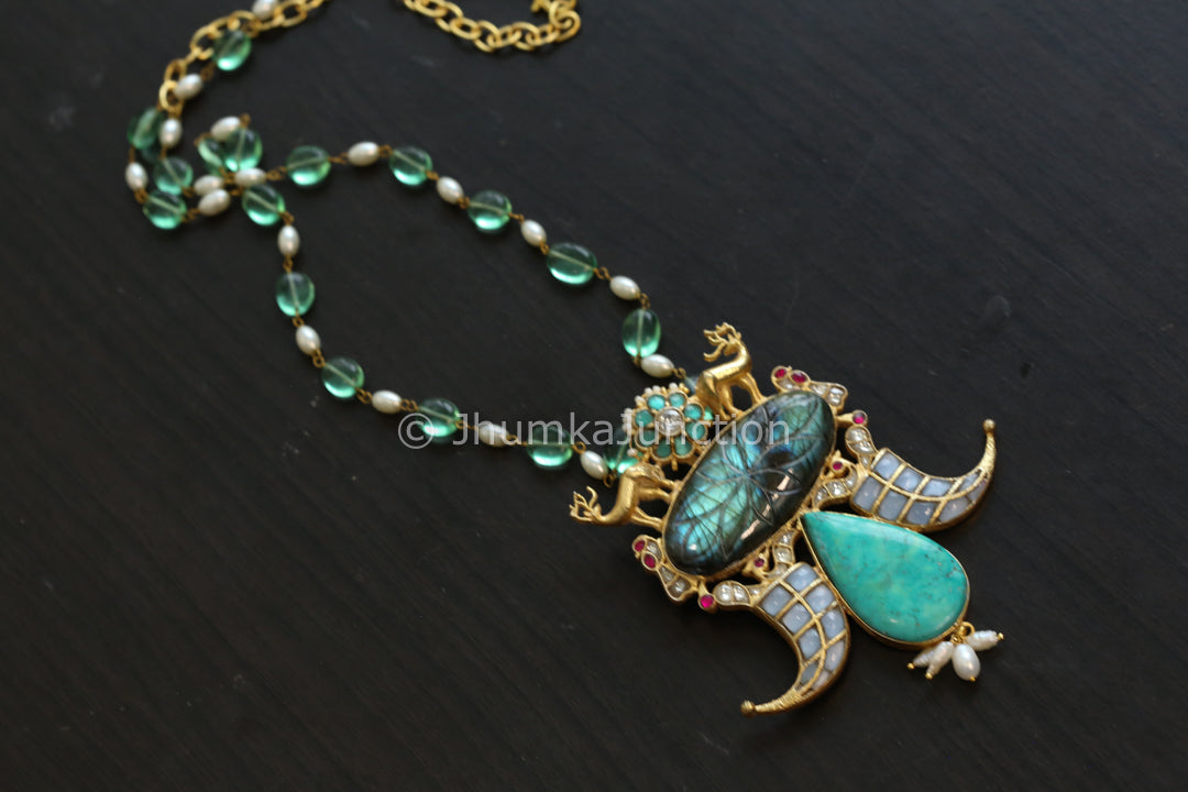 Labradorite & Chrysoprase Kundan Fusion Necklace