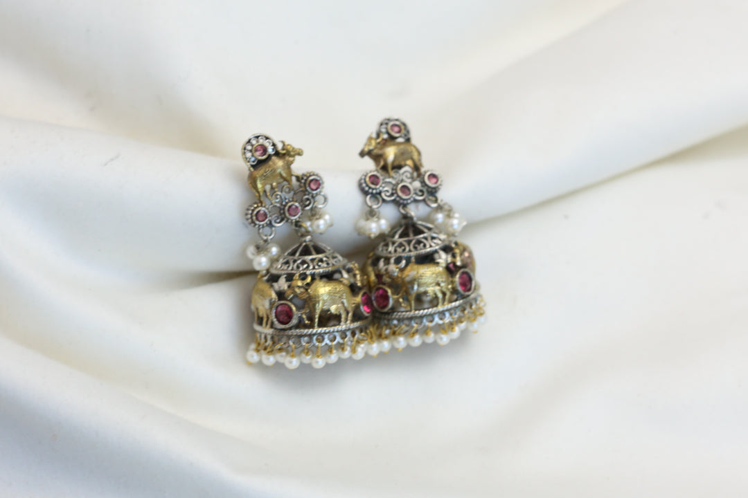 Dual Tone Nandi Jhumka- Red