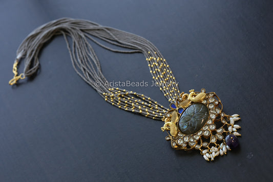 Jadau Kundan Fusion Necklace - Carved Labradorite