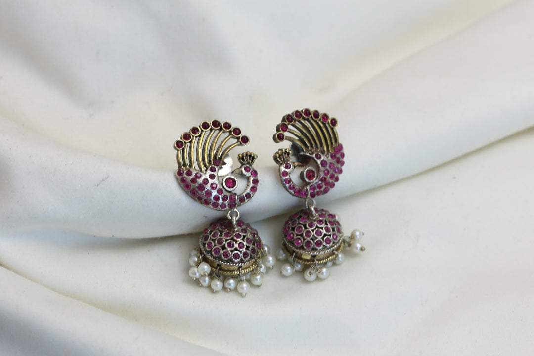 CZ Jadau Look Jhumka - Ruby