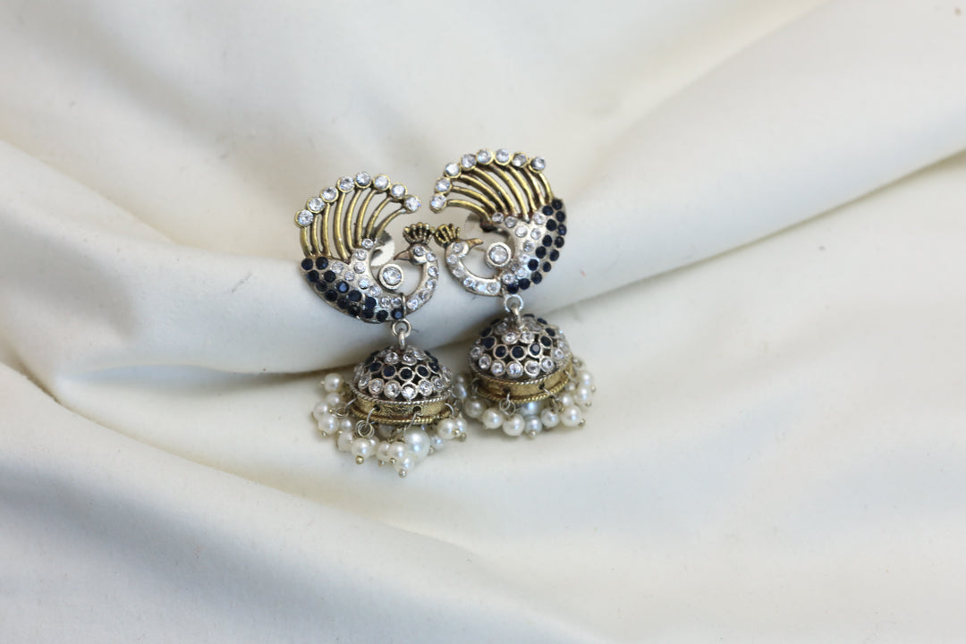 CZ Jadau Look Jhumka - Blue