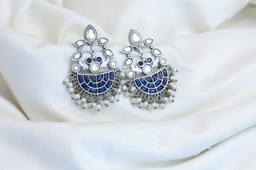 Blue Kundan Jadau Chandbali - Style 1