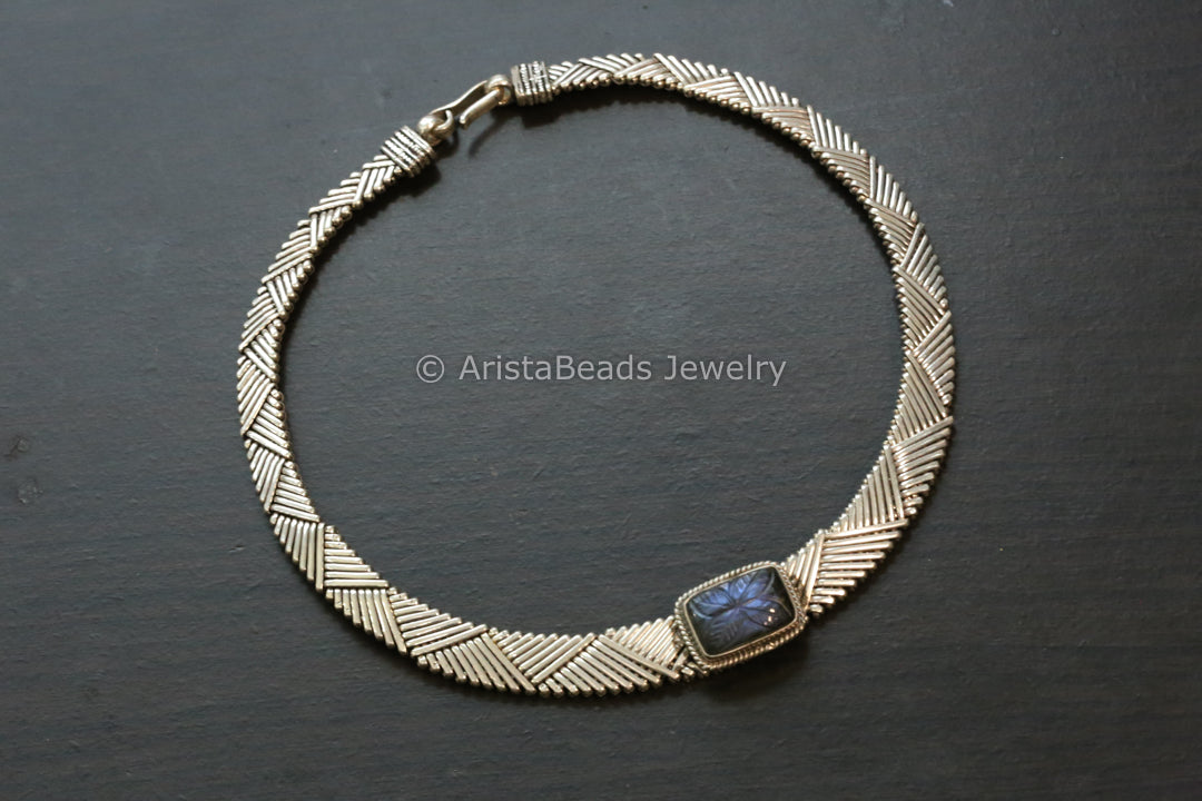 Contemporary 925 Sterling Silver Labradorite Chain Necklace