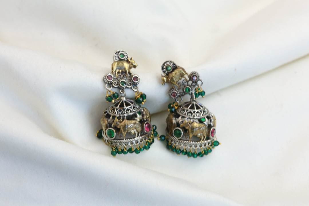 Dual Tone Nandi Jhumka- Red Green