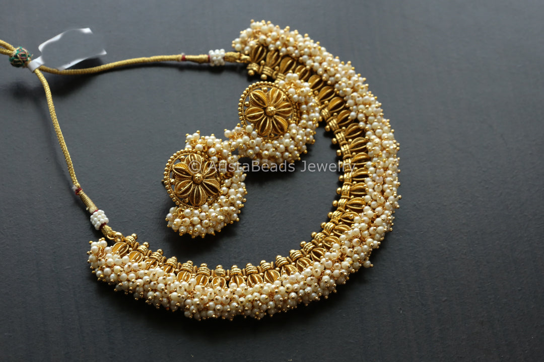 Gajra Style Guttapusalu Necklace Set