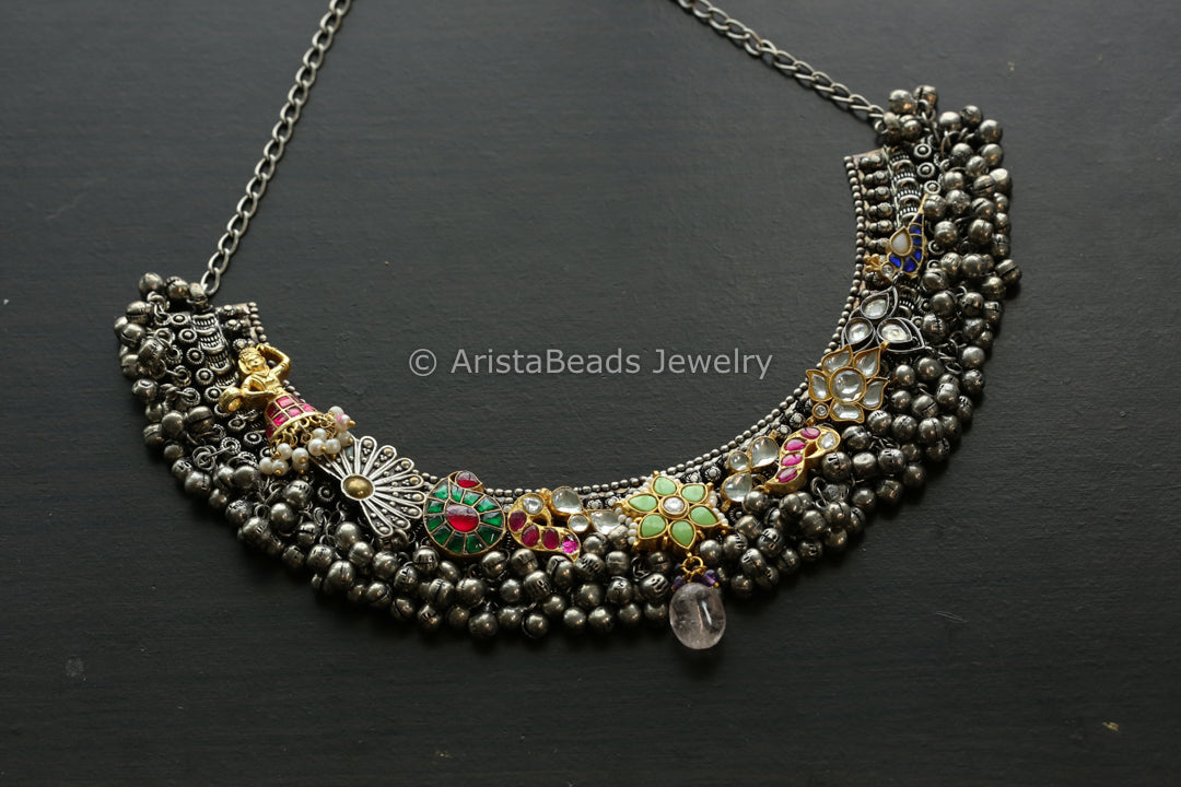 Designer Silver Replica Jadau Fusion Necklace