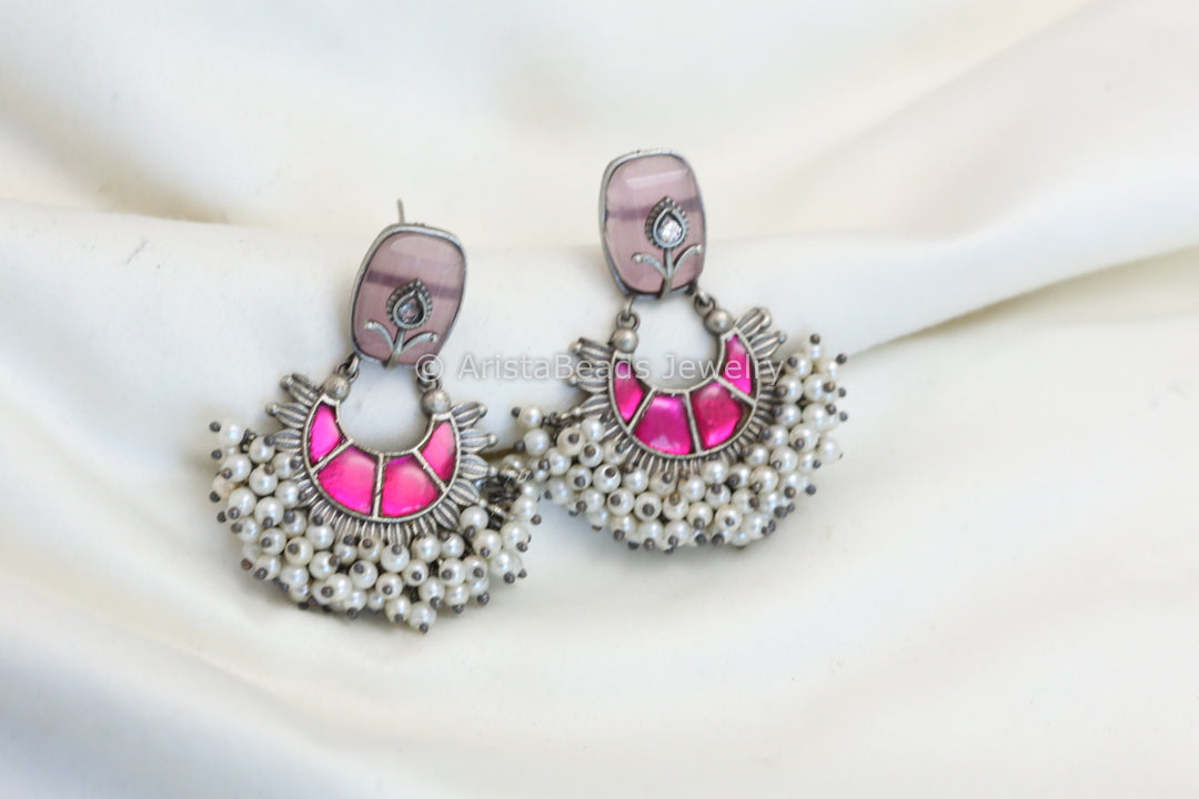 Kundan Chandbali - Pink Ruby