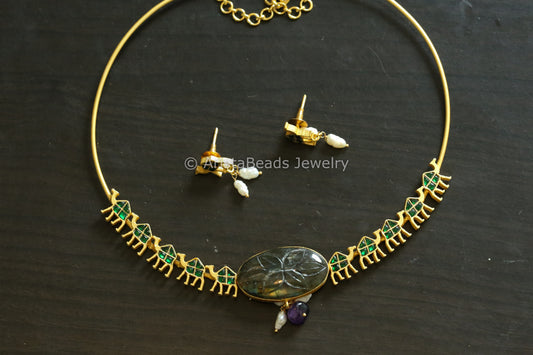 Green Dainty Fusion Hasli Set - Labradorite