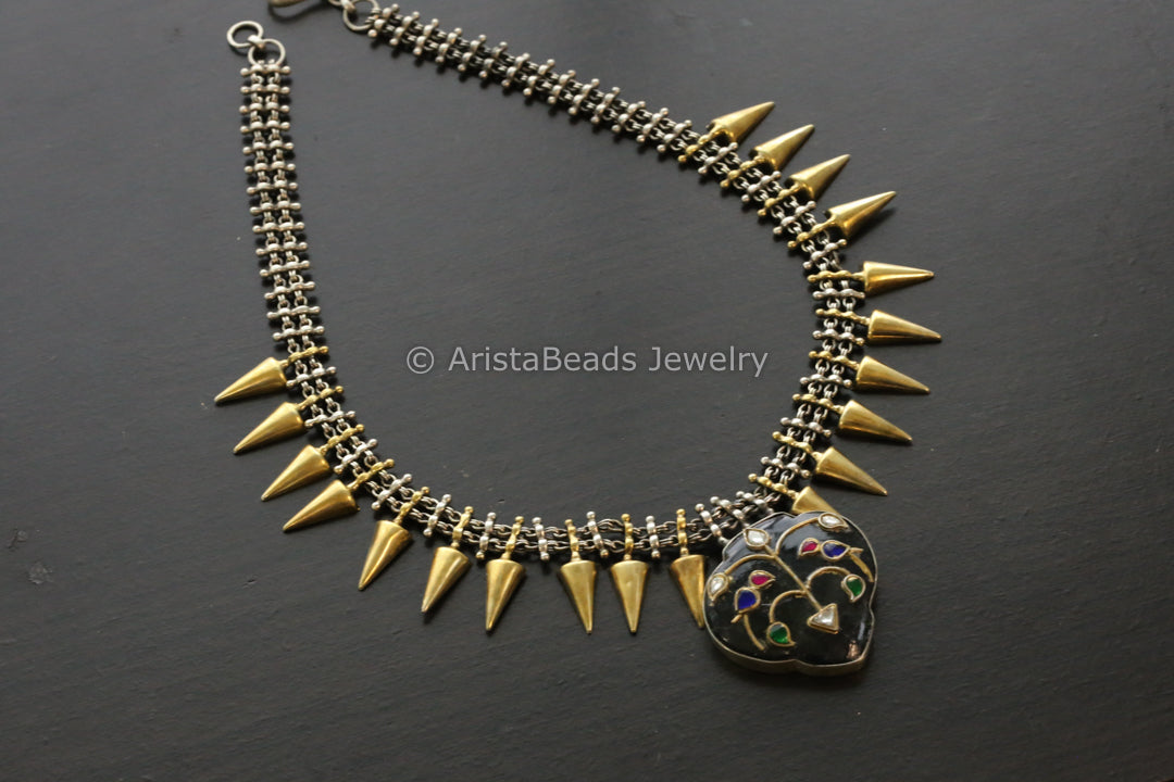 925 Sterling Silver Jadau Kundan Necklace - Labradorite