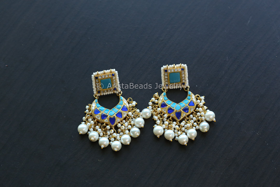 Thapa Jadau Chandbaali -Turquoise