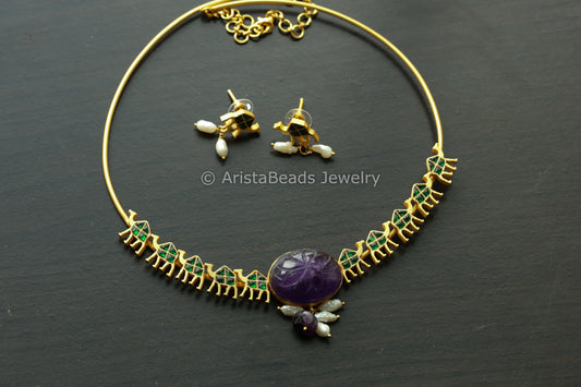 Green Dainty Fusion Hasli Set - Amethyst