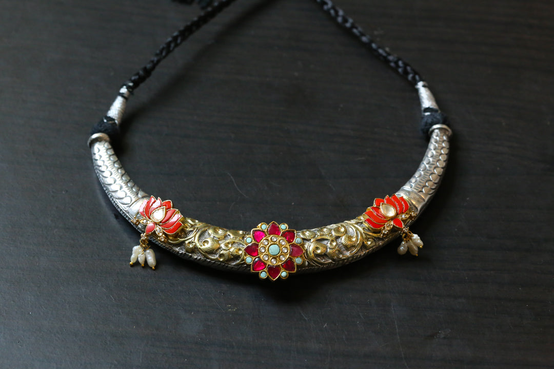 Dual Tone Silver Replica Hasli - Coral