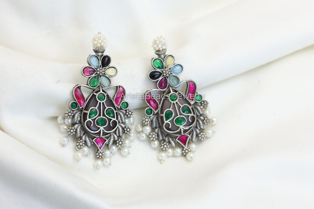 Silver Look Alike Earrings - Multi