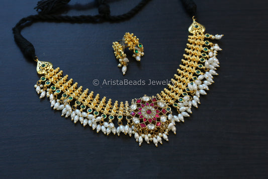 Gold Fusion Jadau Kundan Necklace Set - Style 3