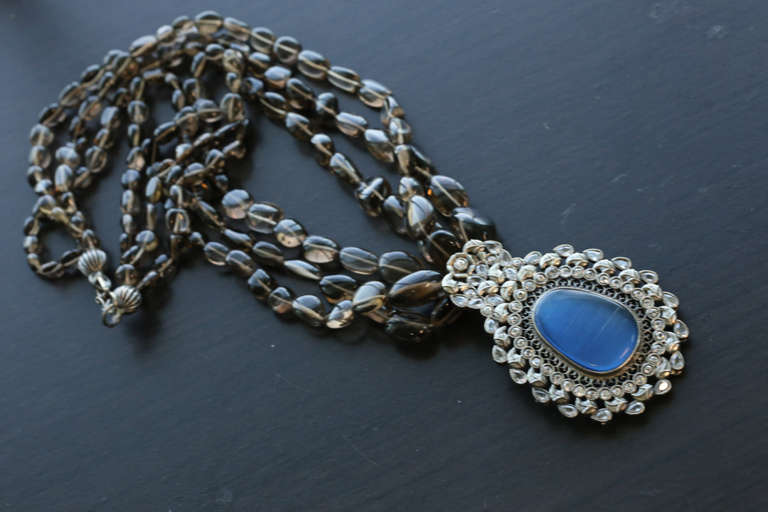 Smokey Quartz Silver Look Alike Necklace