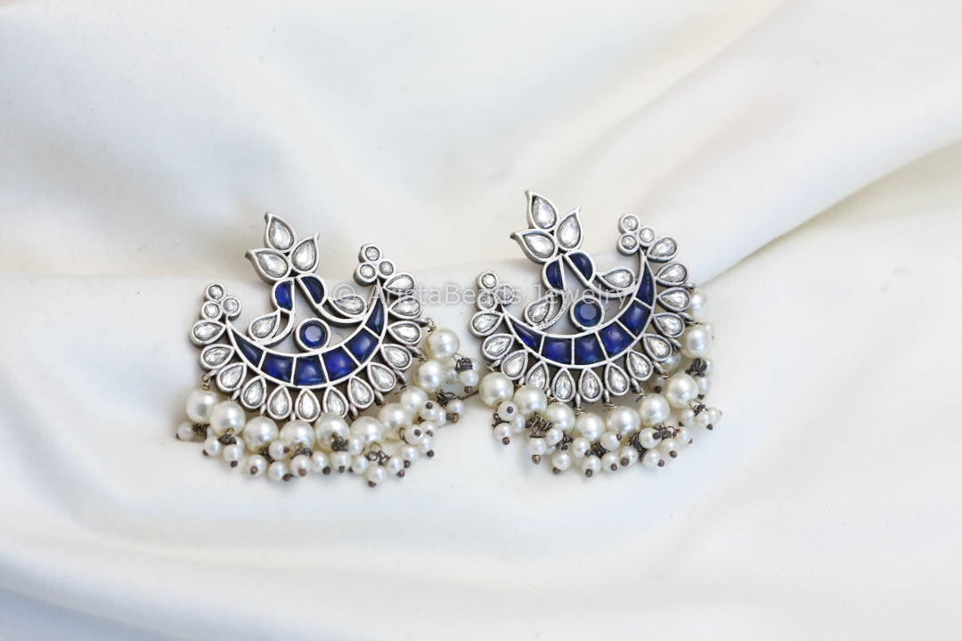 Blue Kundan Jadau Chandbali - Style 2
