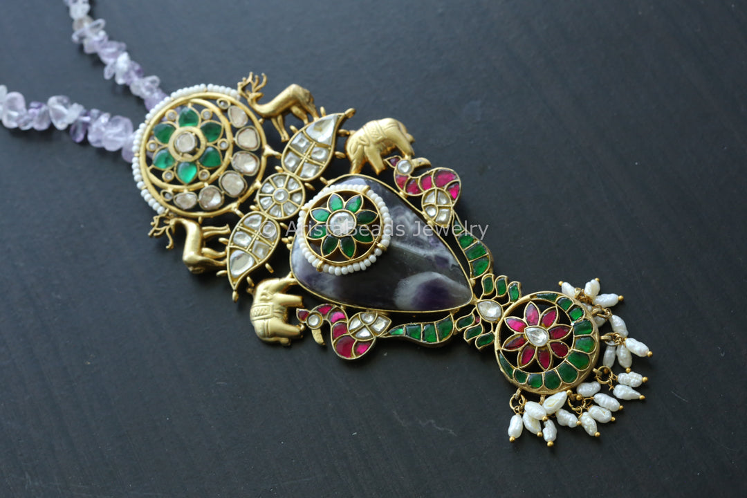 Amethyst Jadau Kundan Fusion Necklace - Style 6