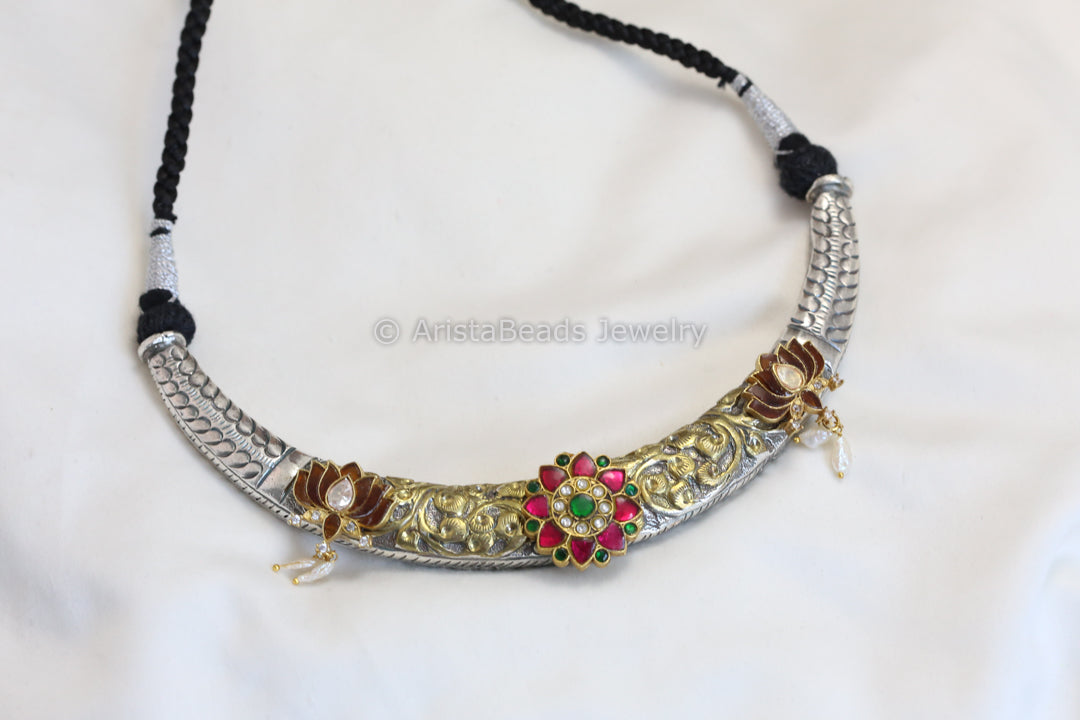 Dual Tone Silver Replica Hasli Necklace - Style 1