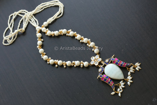 Handmade Jadau Necklace - Larimar Stone