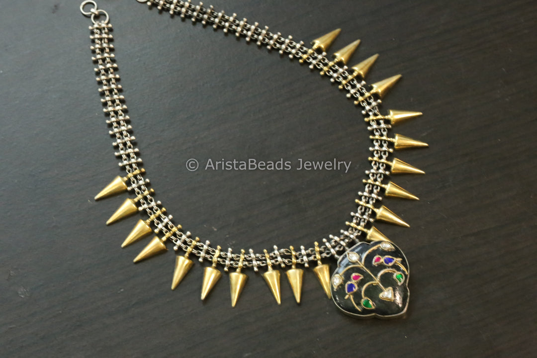 925 Sterling Silver Jadau Kundan Necklace - Labradorite