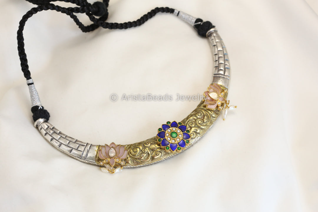 Dual Tone Silver Replica Hasli Necklace - Style 3