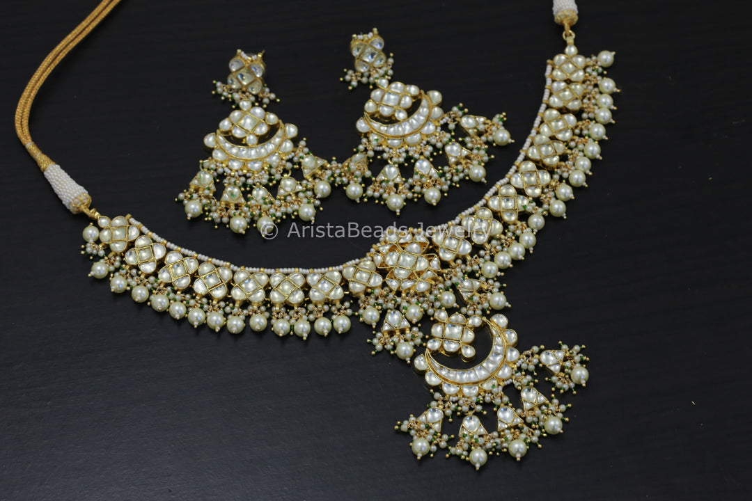 Fine Pachi Kundan Necklace Set - Clear