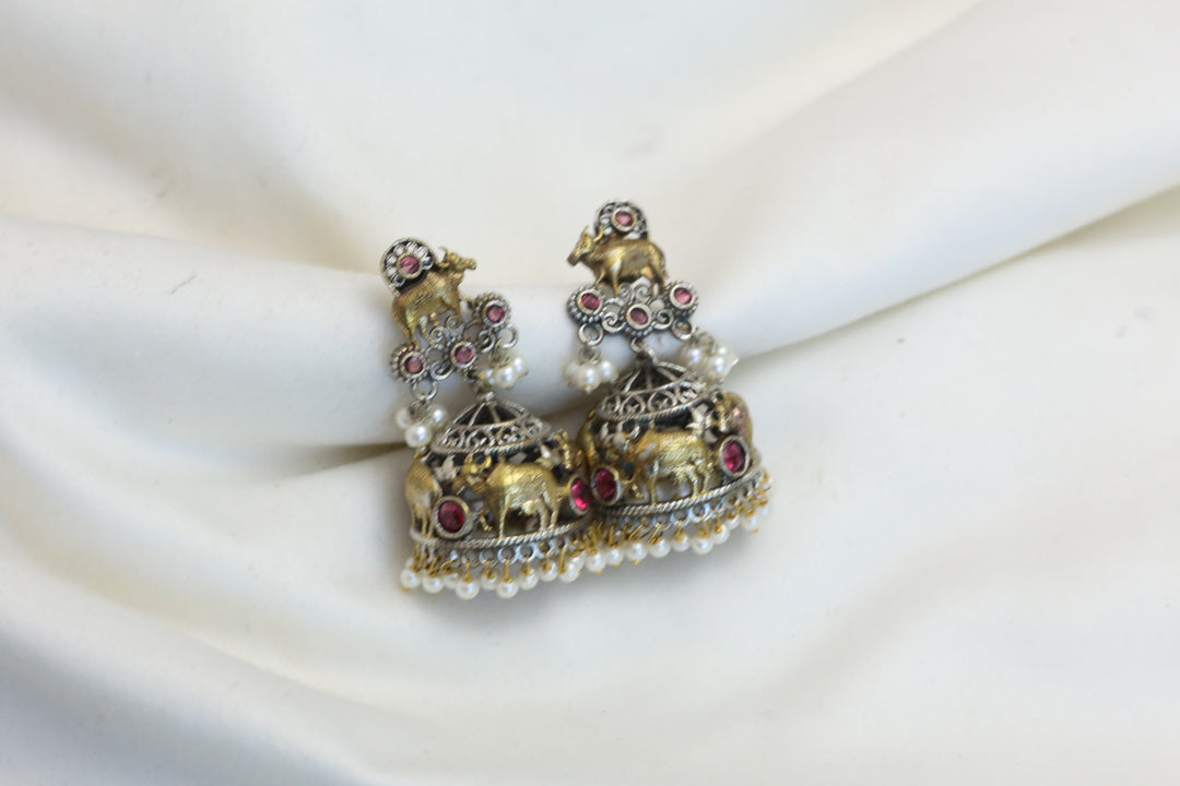 Dual Tone Nandi Jhumka- Red