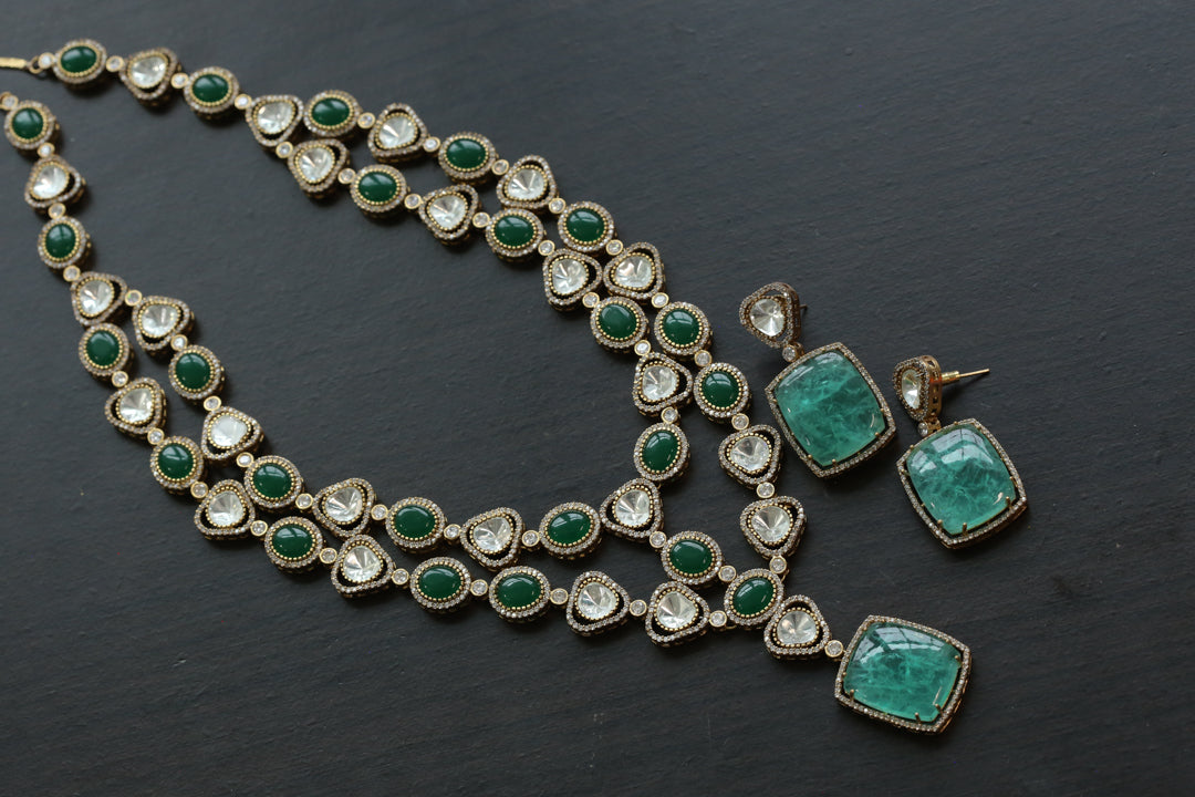 Green Doublet, Moissanite Polki & Pota Stones