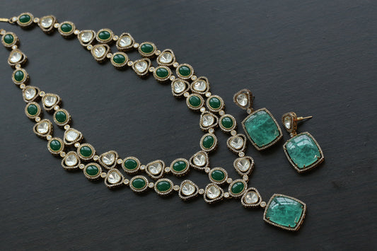 Green Doublet, Moissanite Polki & Pota Stones