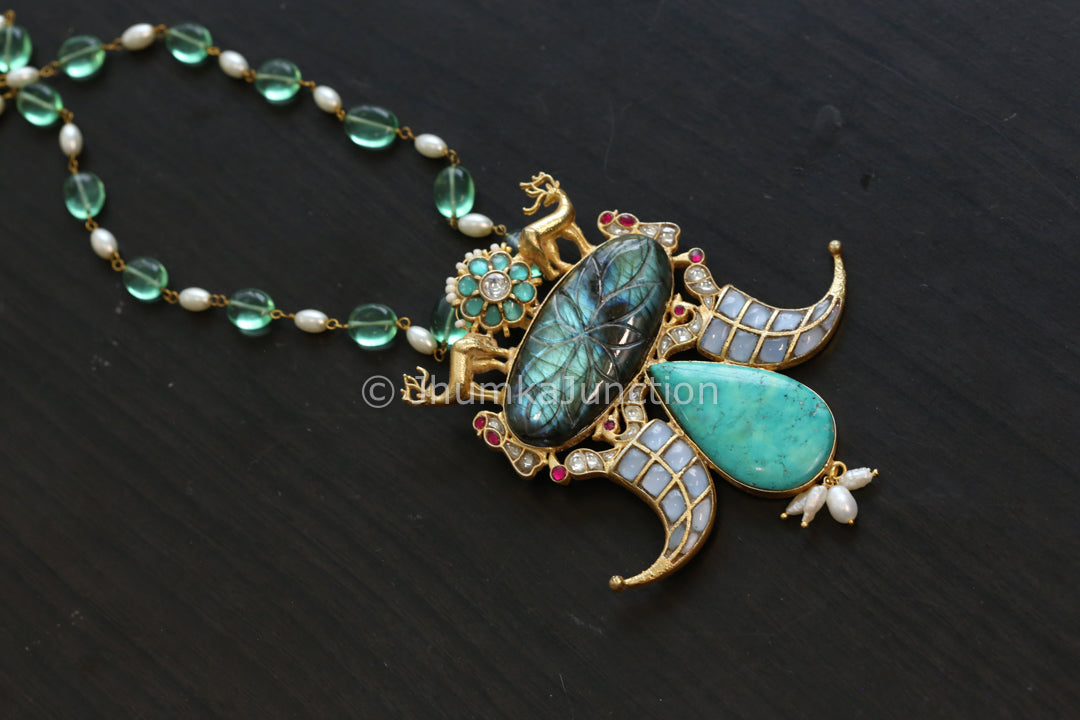 Labradorite & Chrysoprase Kundan Fusion Necklace