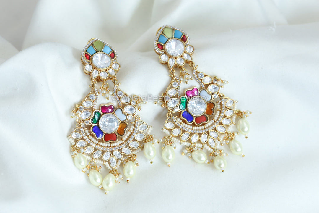 Jadau & Polki Kundan Earrings - Navratana