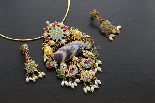 Jadau Kundan Fusion Necklace - Style 2(Removable Hasli)