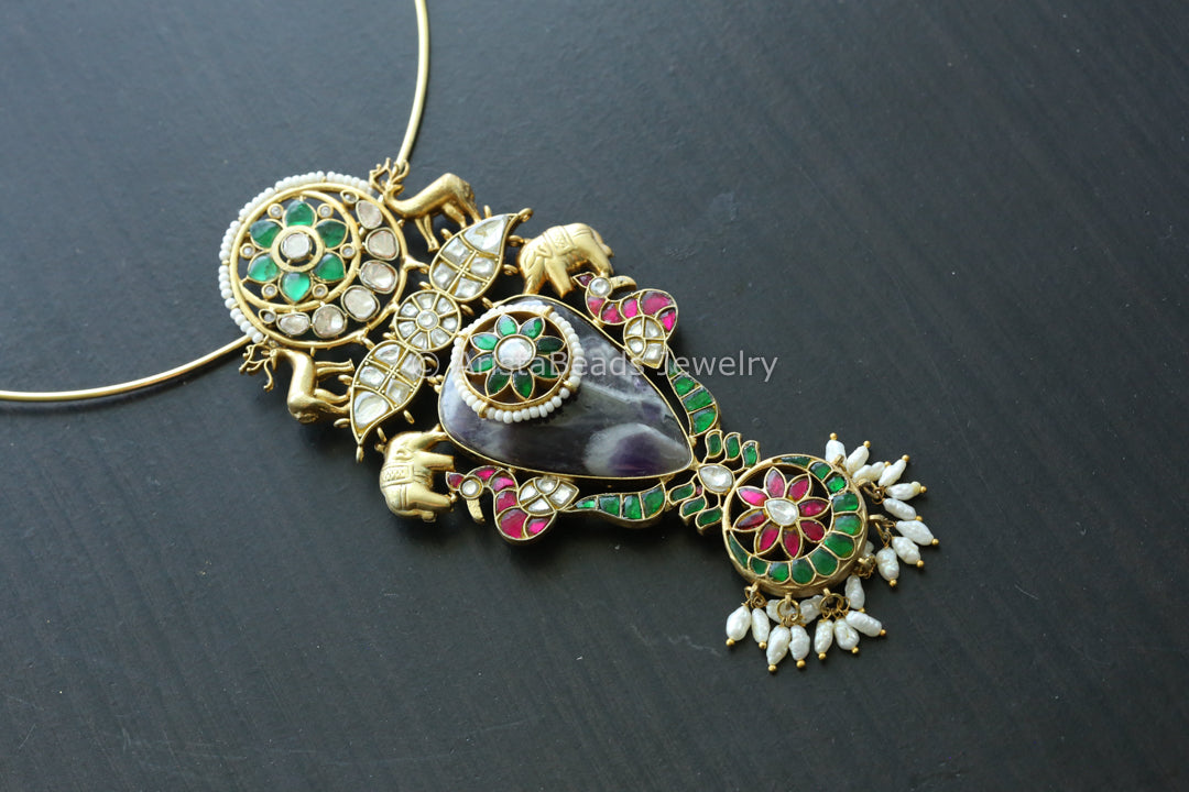 Amethyst Jadau Kundan Fusion Necklace - Style 6
