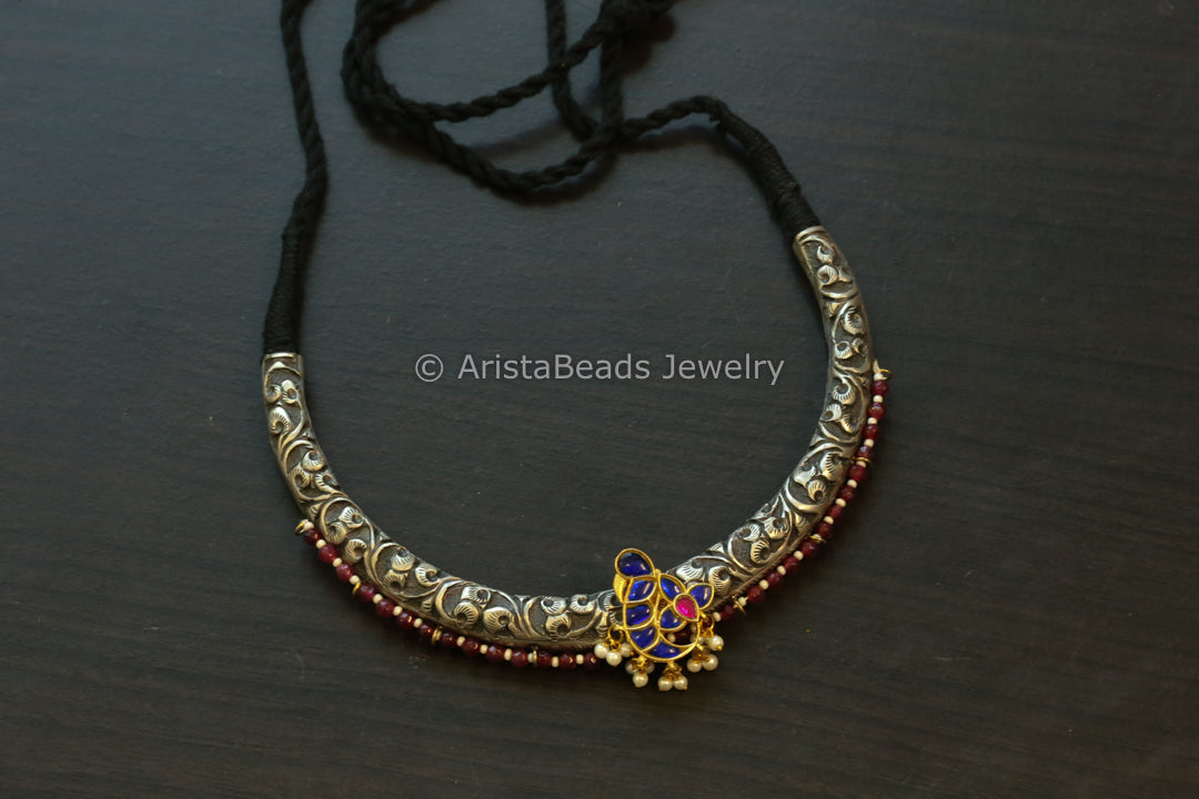 Jadau Kundan Designer Hasli - Blue
