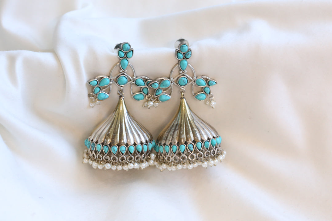 Large Dual Tone Jhumka - Turquoise