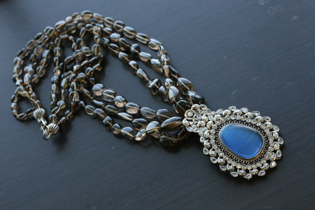 Smokey Quartz Silver Look Alike Necklace