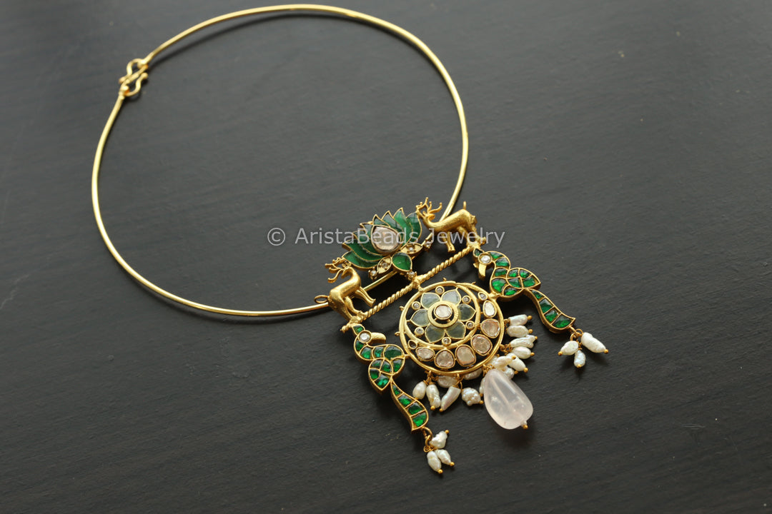 Kundan Fusion Necklace - Style 5(Removable Hasli)