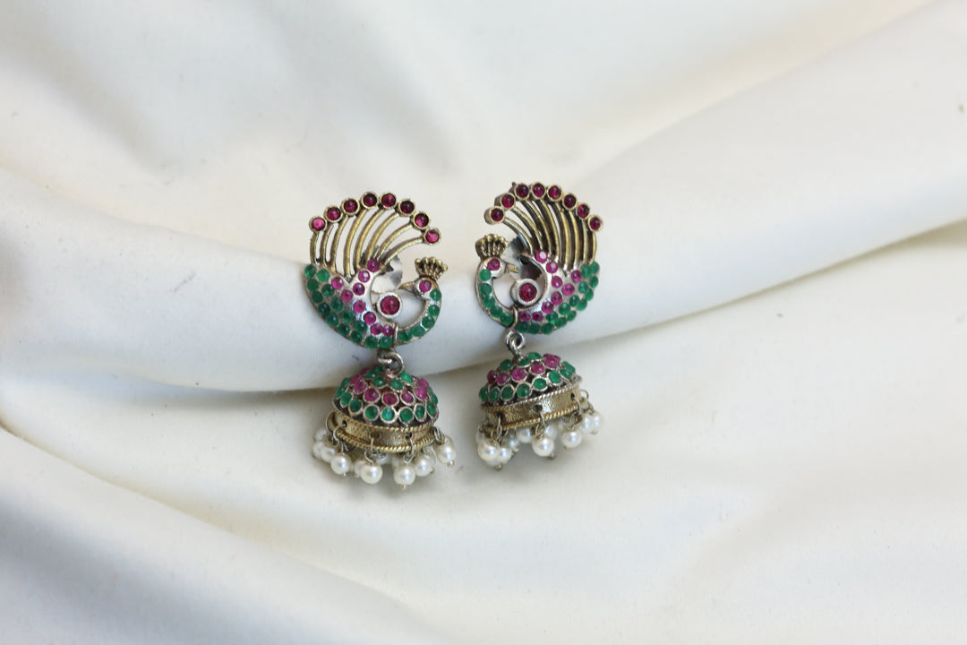 CZ Jadau Look Jhumka - Ruby Green